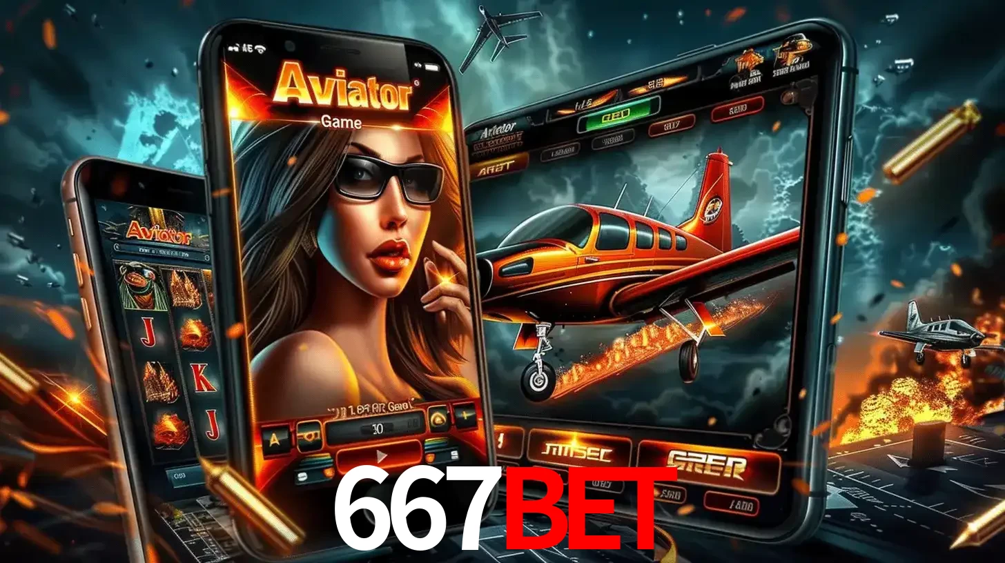 O popular jogo de apostas Aviator exibido em vários celulares e tablets, mostrando a interface emocionante e a ação de voo disponíveis para jogar agora no 667bet.