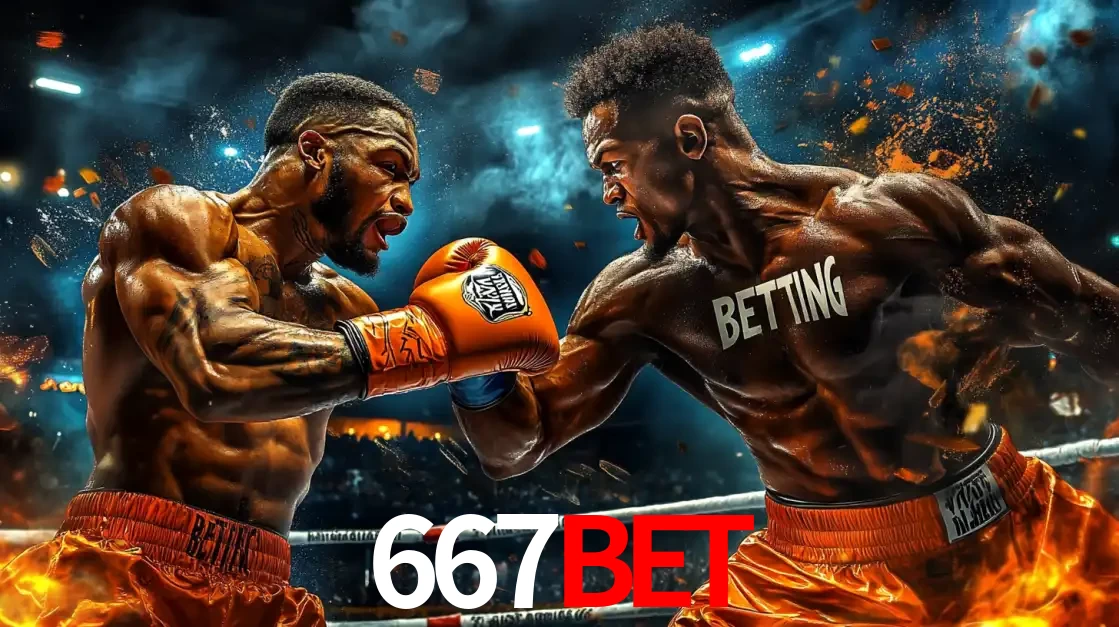 Dois boxeadores em uma luta intensa e explosiva, representando a adrenalina e as oportunidades de apostas em esportes de combate disponíveis na plataforma 667bet.