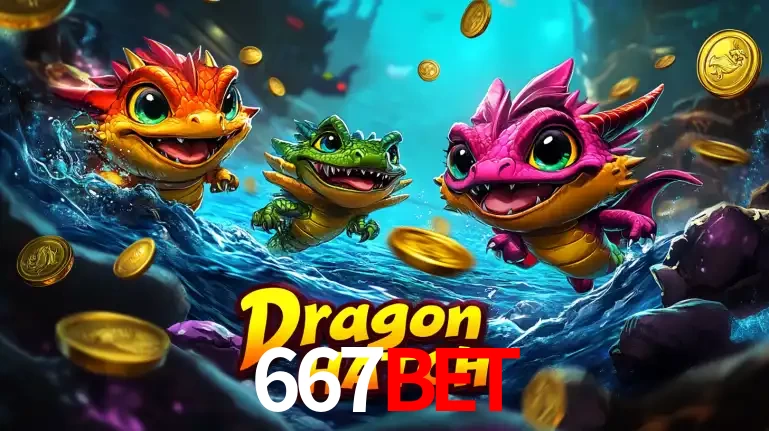 Arte promocional do jogo Dragon Hatch com três adoráveis dragões bebês nadando entre moedas de ouro, um dos slots mais divertidos para jogar no cassino 667bet.