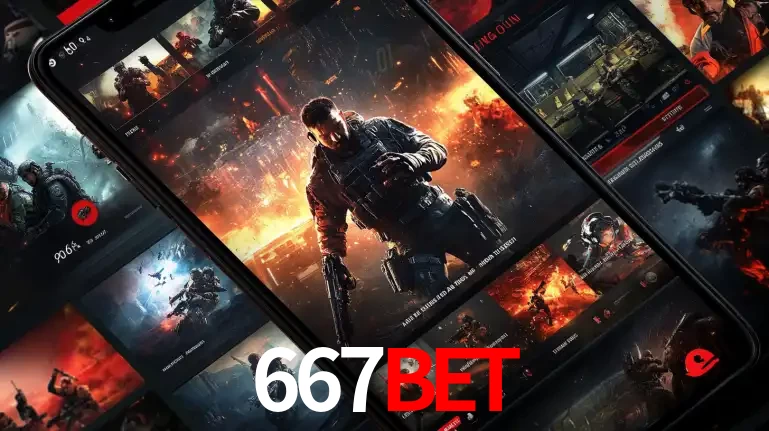 Tela de um celular exibindo uma galeria de jogos de tiro com temática militar, mostrando a variedade de e-sports disponíveis para apostas na plataforma de entretenimento 667bet.