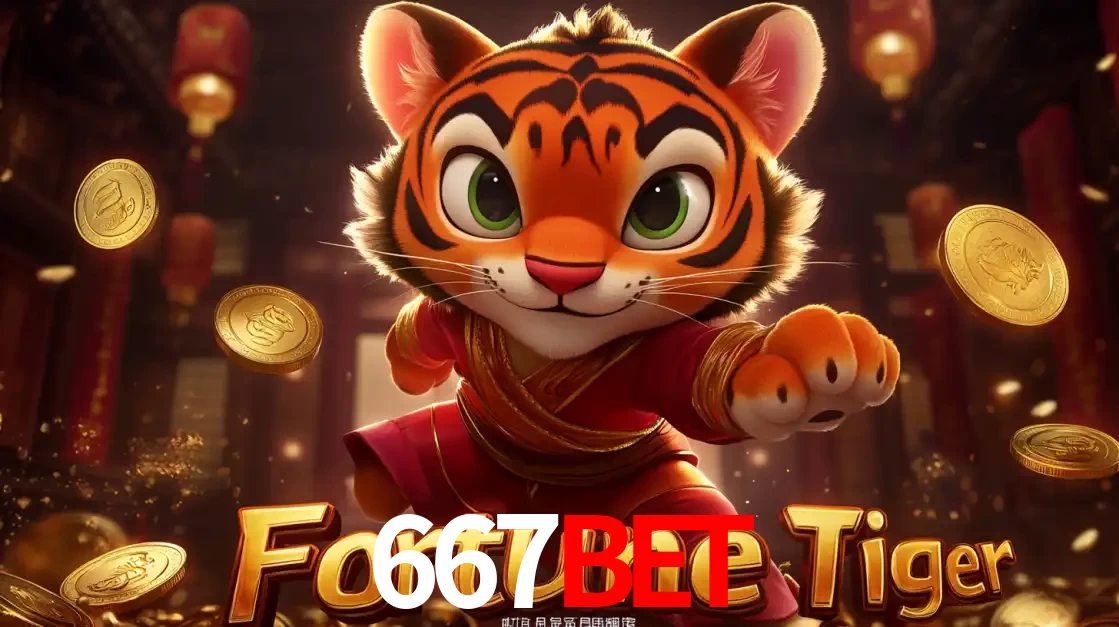 O carismático mascote do jogo de slot Fortune Tiger, um tigre fofo em pose de artes marciais, pronto para trazer sorte e multiplicadores de ganhos no cassino online 667bet.