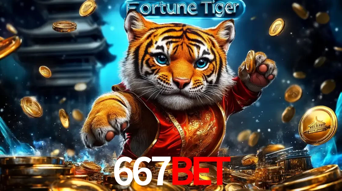 Imagem promocional do jogo de slot Fortune Tiger, com um tigre majestoso em traje tradicional cercado por uma fortuna em moedas de ouro, disponível agora no cassino 667bet.
